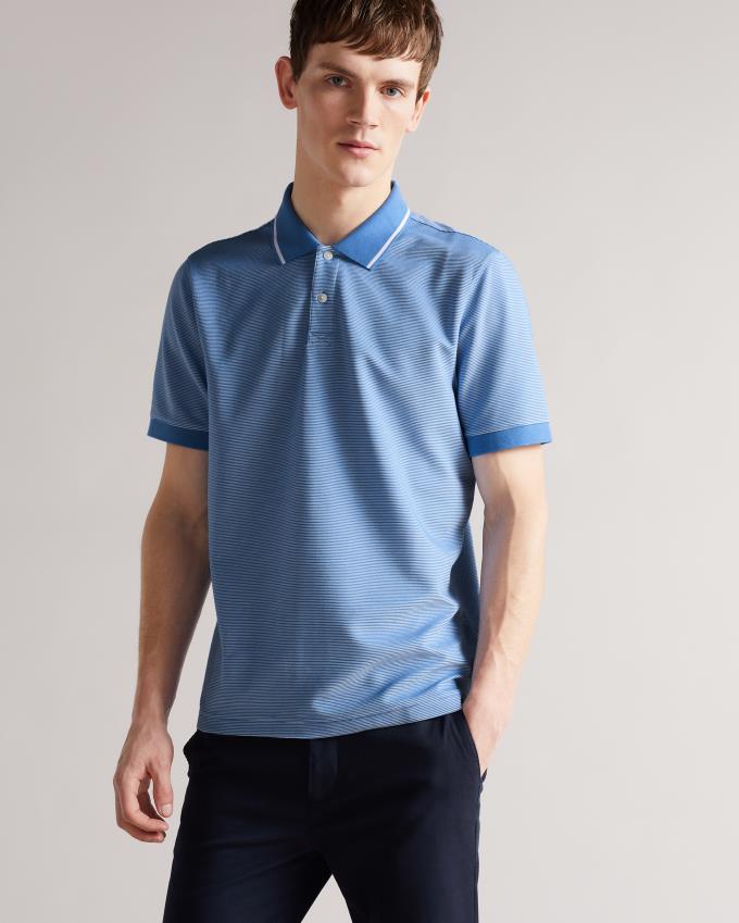 Polo Ted Baker Short Sleeve Striped Bleu Homme | KOD-81267645